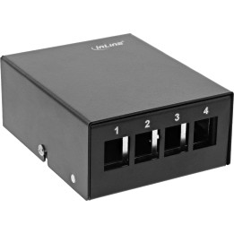 InLine? Patchfeld-Dose Aufputz f?r 4x Keystone RJ45, Metall, schwarz RAL9005