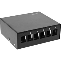 InLine? Patchfeld-Dose Aufputz f?r 6x Keystone RJ45, Metall, schwarz RAL9005