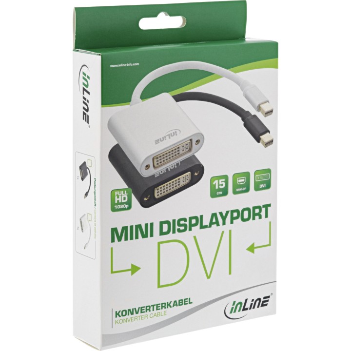 17194S - InLine® Mini DisplayPort to DVI Adapter Aluminium, noir, 0,15m