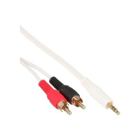 InLine® Cinch/Klinke Kabel, 2x Cinch Stecker an 3,5mm Klinke Stecker, weiß / gold, 2m