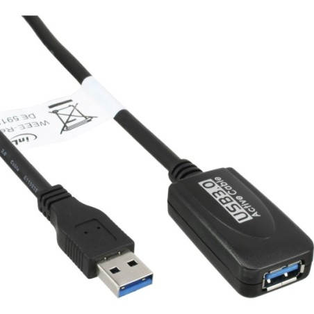 InLine® USB 3.0 Aktiv-Verlängerung, Stecker A an Buchse A, schwarz, 5m