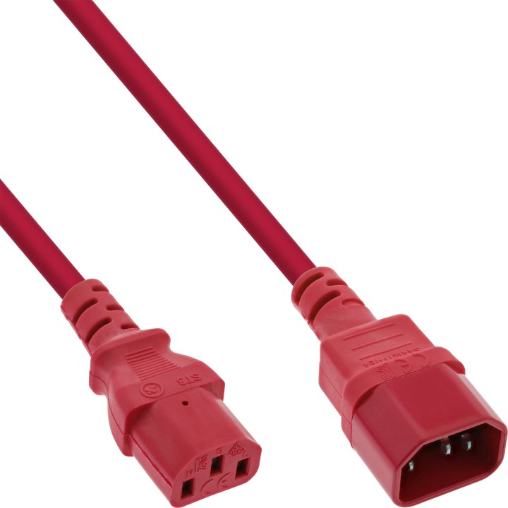 16507R - InLine® Rallonge pour appareil froid, C13 sur C14, rouge, 0,75m