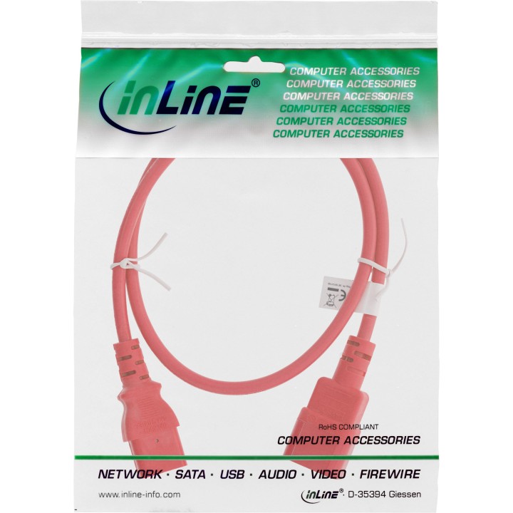 16507R - InLine® Rallonge pour appareil froid, C13 sur C14, rouge, 0,75m