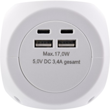 16499A - InLine® Charging Cube, 3x contact de protection, 2x USB-C, 2x USB-A, blanc, 2m