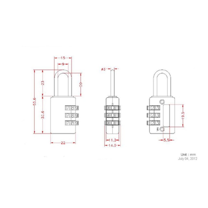 InLine® Zahlenschloss, mit 3-fach Zahlenkombination