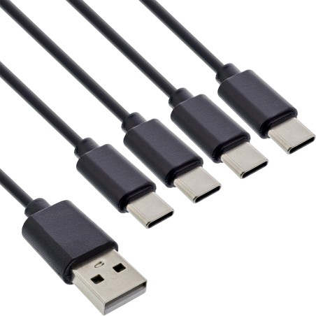 35141 - Câble de chargement InLine® USB 4in1 Y, 1x fiche USB-A vers 4x fiche USB-C, noir 1m