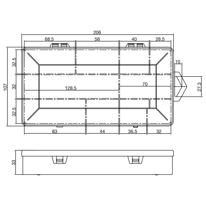 InLine? Kleinteilebox, 10 F?cher, Abmessungen: 206x107x33mm, transparent