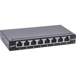 76818B - Panneau de brassage InLine® Cat.6A 0,5U 8x, table/mur/rail chapeau noir protection contre la poussière