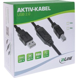34516A - Câble actif InLine® USB 2.0, fiche USB-A vers fiche USB-B, 7,5 m