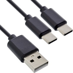 35122 - Câble de chargement InLine® USB 2in1 Y, 1x fiche USB-A vers 2x fiche USB-C, noir 2m