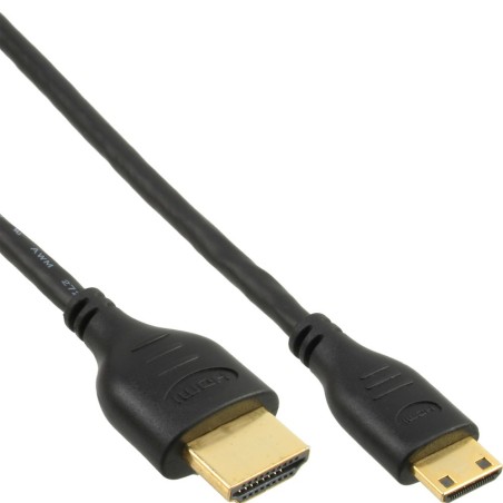 InLine® HDMI Mini Superslim Kabel A an C, HDMI-High Speed mit Ethernet, schwarz / gold, 0,5m