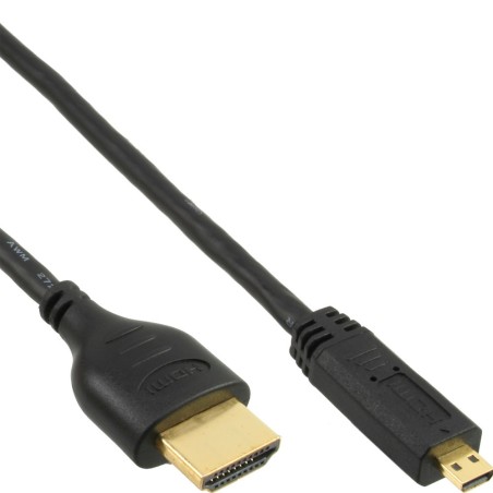 InLine® HDMI Micro Superslim Kabel A an D, HDMI-High Speed mit Ethernet, schwarz / gold, 0,5m