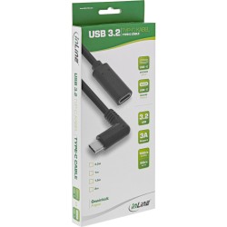 InLine? USB 3.2 Gen.2x2 Kabel, USB-C Verl., ST gewink. auf BU, schwarz 0,5m