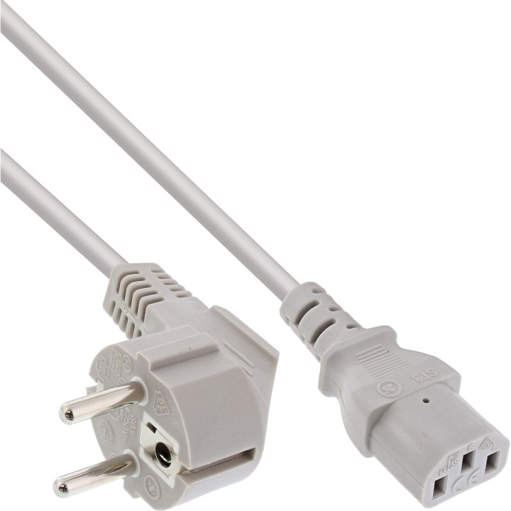 InLine? Netzkabel, Schutzkontakt gewinkelt auf Kaltger?testecker C13, 0,5m, grau