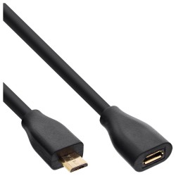 32750P - InLine® Micro-USB Verl., USB 2.0 Micro-B ST/BU, noir, contact plaqué or, 5 m