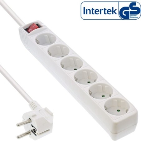 InLine® Steckdosenleiste, weiß, 6-fach, 6x Schutzkontakt, mit Schalter, 5m Zuleitung, mit Kindersicherung