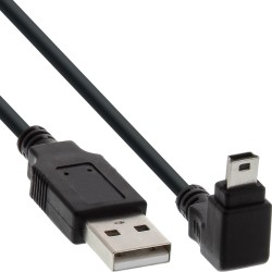 34230 - Mini câble InLine® USB 2.0, ST A/Mini-B ST 5 broches, coudé en bas à 90, noir, 3 m