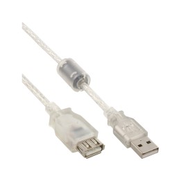 34610Q - Rallonge InLine® USB 2.0, mâle/femelle, type A, transparente, avec noyau de ferrite 1 m