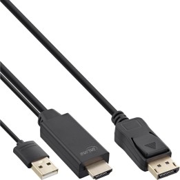 17162P - InLine® Câble convertisseur HDMI vers DisplayPort, 4K, noir/or, 2m