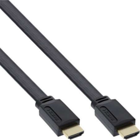 InLine® HDMI Flachkabel, HDMI-High Speed mit Ethernet, verg. Kontakte, schwarz, 1,5m
