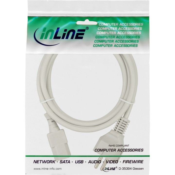 InLine? Netzkabel, Schutzkontakt gerade auf Kaltger?testecker C13, 1,0m, grau
