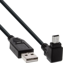 34110 - Mini câble InLine® USB 2.0, ST A/Mini-B ST (5 broches) coudé en haut à 90, noir, 1 m