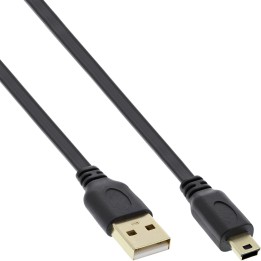 31810F - Câble plat InLine® USB 2.0, USB A ST vers Mini-B ST (5 broches), noir, 1 m