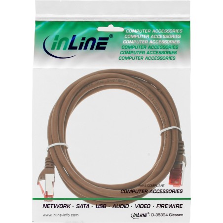 76411K - Câble patch InLine®, S/FTP (PiMf), Cat.6, 250 MHz, PVC, cuivre, marron, 1 m