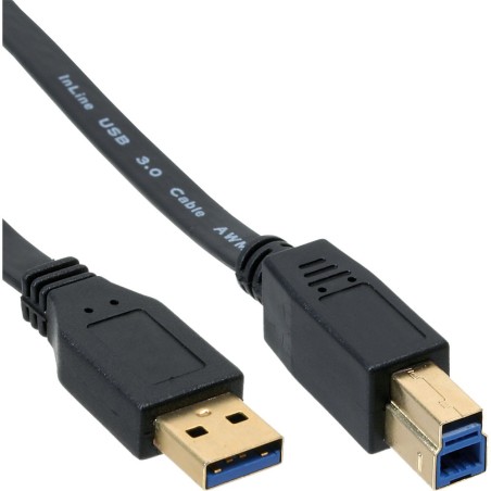 InLine® USB 3.0 Flachkabel, A an B, schwarz, Kontakte gold, 1m