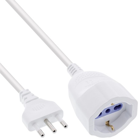 InLine? Strom-Verl?ngerung Schutzkontakt ITALIEN Stecker L / Buchse F, wei?, 2m