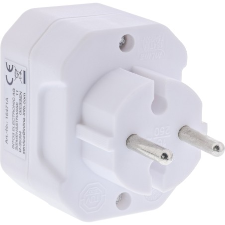 InLine® adaptateur de prise, prise de courant avec contact de protection à 3x prise femelle Euro, blanc