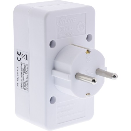 InLine® adaptateur de prise, prise avec contact de protection à 2x Euro 1x SK, blanc