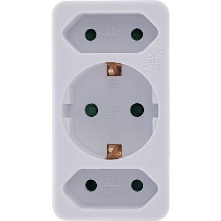 InLine® adaptateur de prise, prise avec contact de protection à 2x Euro 1x SK, blanc