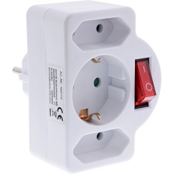 InLine® adaptateur de prise, SK prise à 2xEuro1x SK, avec interrupteur, blanc