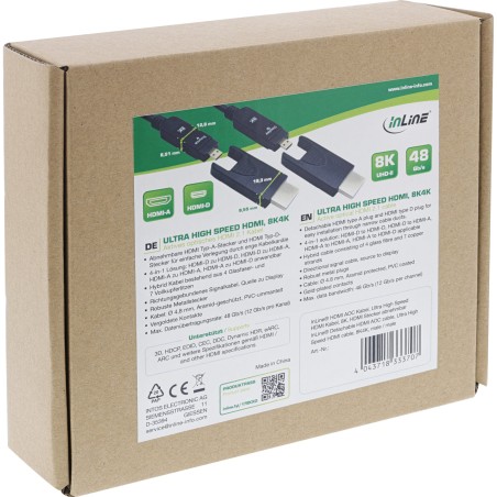 InLine® Câble HDMI AOC, Ultra High Speed HDMI, 8K4K, prise détachable, 10m