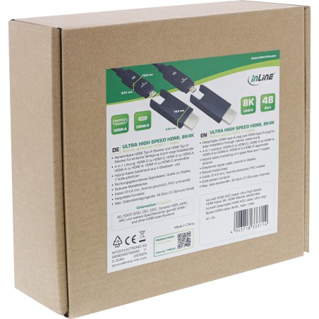 InLine® Câble HDMI AOC, Ultra High Speed HDMI, 8K4K, prise détachable, 20m