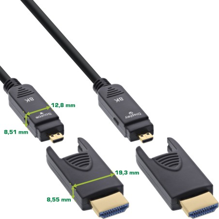 InLine® Câble HDMI AOC, Ultra High Speed HDMI, 8K4K, prise détachable, 25m