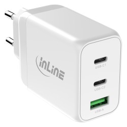 InLine® USB PD bloc d'alimentation, GaN chargeur, 3 ports, Dual USB-CUSB-A, 65W, blanc