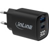 InLine® USB PD bloc d'alimentation, GaN chargeur, 2 ports, USB-C USB-A, 30W, avec écran