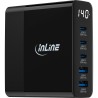 InLine® USB PD bloc d'alimentation, GaN chargeur, 5 ports, USB-C USB-A, 140W, avec écran