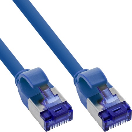 InLine® Câble patch Slim, Cat.6A, S/FTP, TPE (LSZH) flexible, PoE, bleu, 10m
