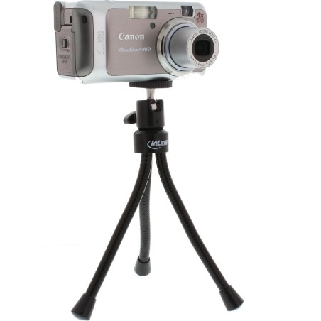 InLine® Mini-Stativ 190mm mit Kugelkopf, flexible schwarze Metallfüße mit Gummikappen