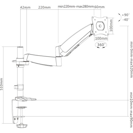 InLine® Tischhalterung mit Lifter, beweglich, für Monitore bis 68cm (27"), max. 9kg
