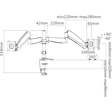InLine® Tischhalterung mit Lifter, beweglich, für zwei Monitore bis 68cm (27"), max. 9kg
