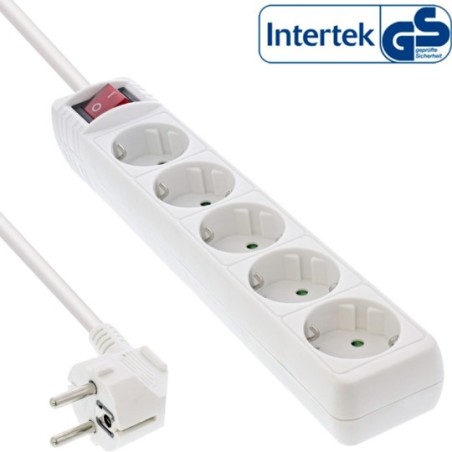 InLine® Steckdosenleiste, weiß, 5-fach mit Schalter, 5xSchutzkontakt, 1,5m Zuleitung, mit Kindersicherung