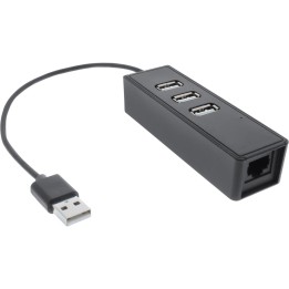 InLine® USB 2.0 Netzwerkadapter, 10/100MBit + 3-Port USB 2.0 Hub