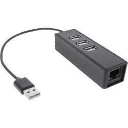 InLine® USB 2.0 Netzwerkadapter, 10/100MBit + 3-Port USB 2.0 Hub
