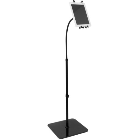 InLine® iPad / Tablet Standfuß mit Schwanenhals, Aluminium / Glas / Metall, schwarz, universal für Tablets bis 10,4"