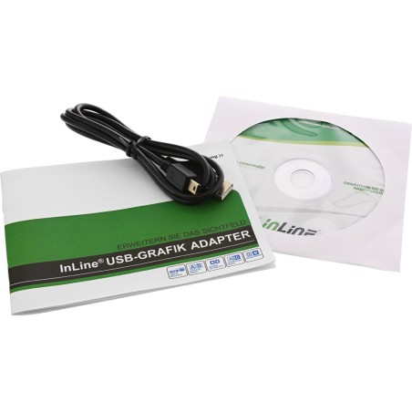 InLine® USB Grafikkarte, USB 2.0 zu DVI, mit DVI zu VGA und DVI zu HDMI Adapter, max 2048x1152