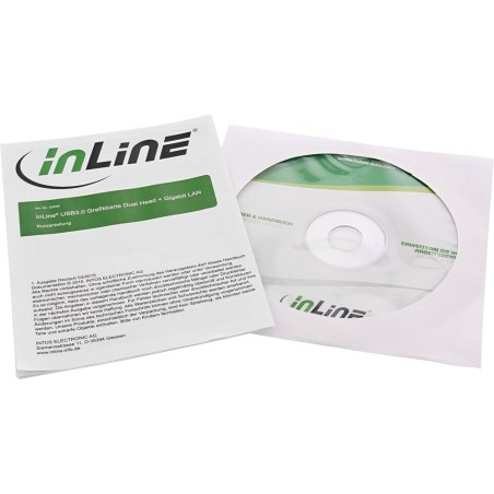 InLine® USB Grafikkarte, USB 3.0 zu DVI + HDMI, Dual Head, mit Gigabit Netzwerk, max 2048x1152